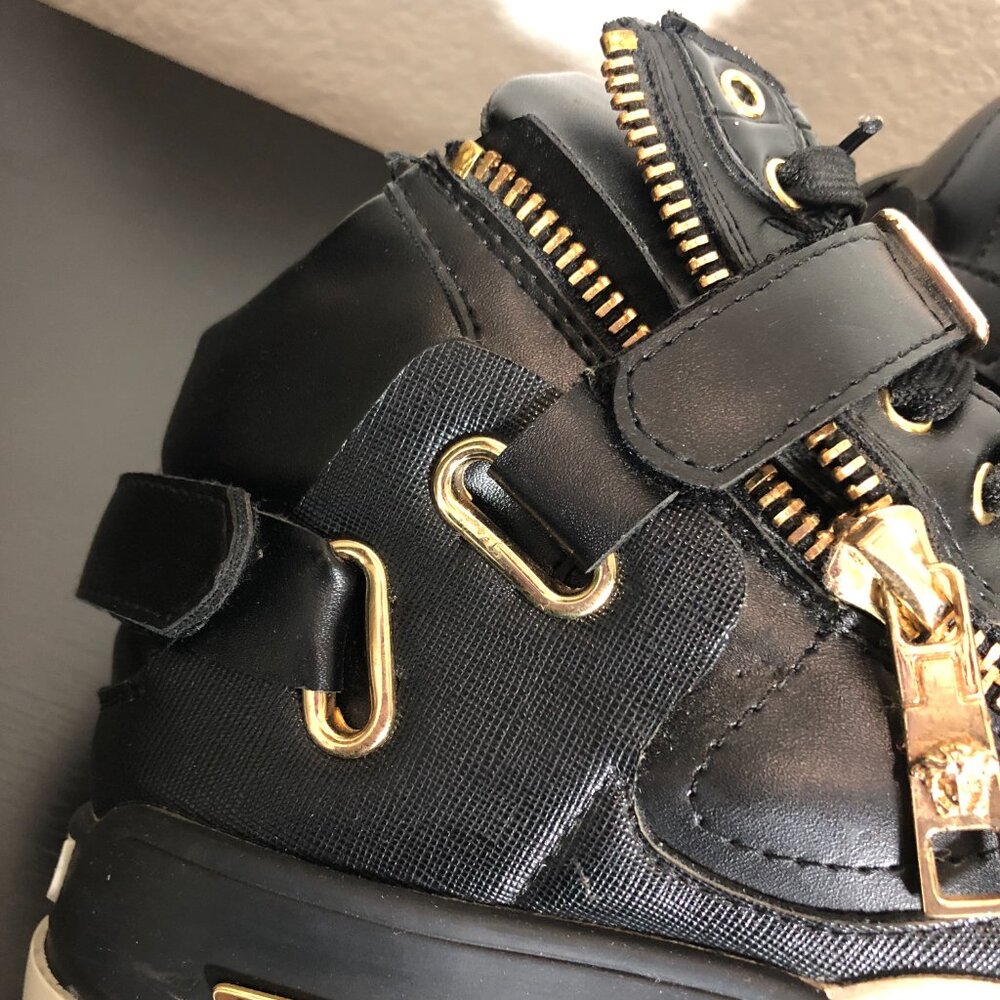 Versace Medusa High Top Sneakers – Black Leather Gold Hardware – Men’s Size 44 - Picture 10 of 14